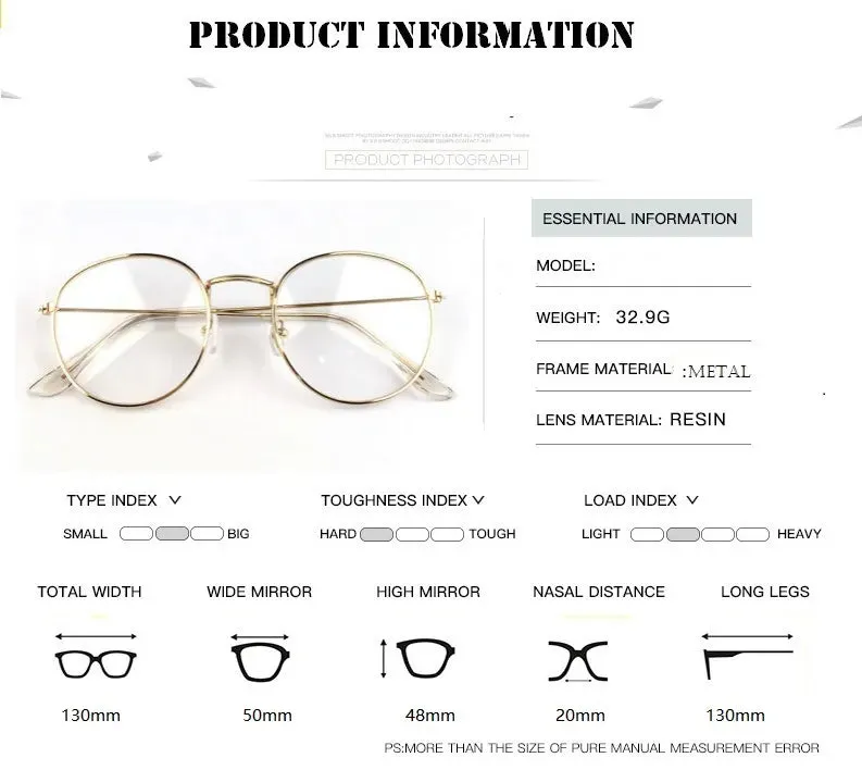 2020 New Designer Woman Glasses Optical Frames Metal Round Glasses Frame Clear lens Eyeware Black Silver Gold Eye Glass