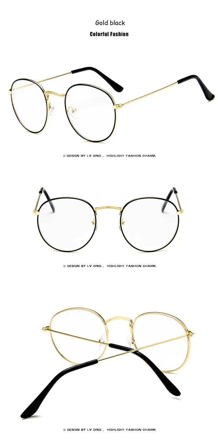 2020 New Designer Woman Glasses Optical Frames Metal Round Glasses Frame Clear lens Eyeware Black Silver Gold Eye Glass