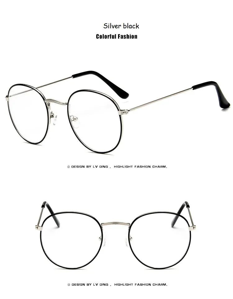 2020 New Designer Woman Glasses Optical Frames Metal Round Glasses Frame Clear lens Eyeware Black Silver Gold Eye Glass