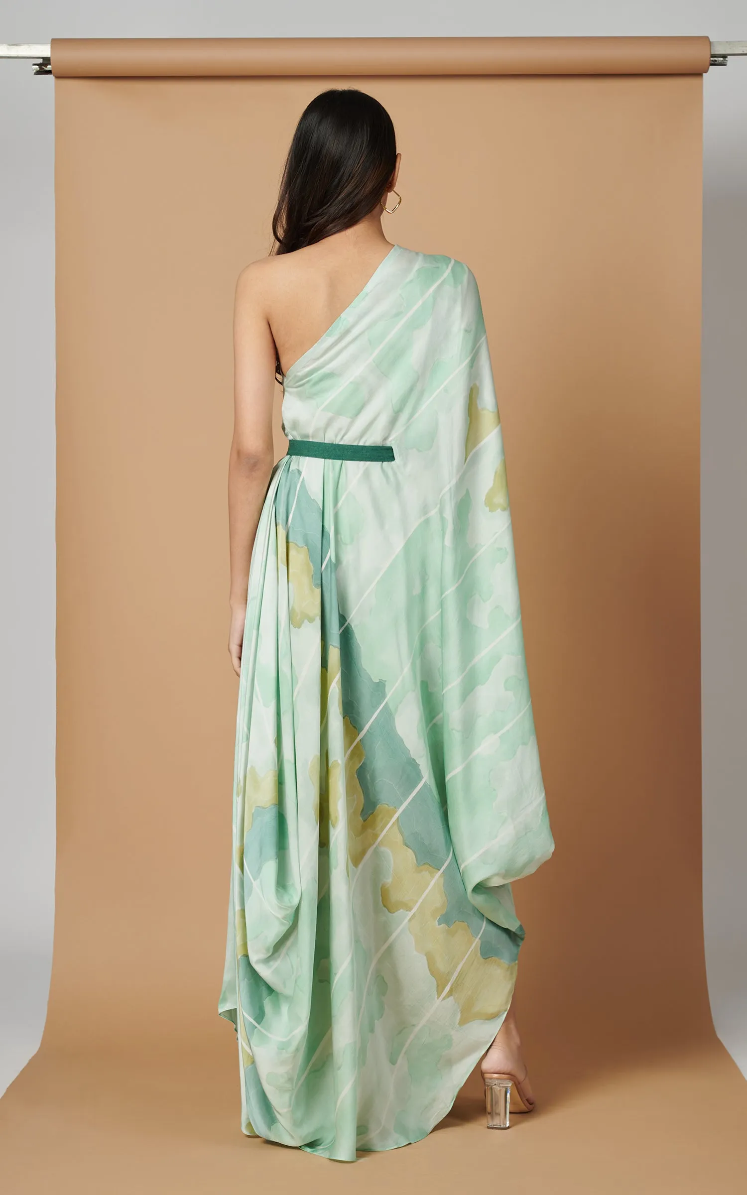 Abstract Printed One Shoulder Drape