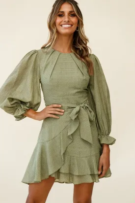 Agnes Long Sleeve Pleat Detail Dress Olive