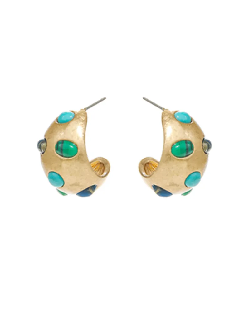 Amara Stone Hoops-Turquoise