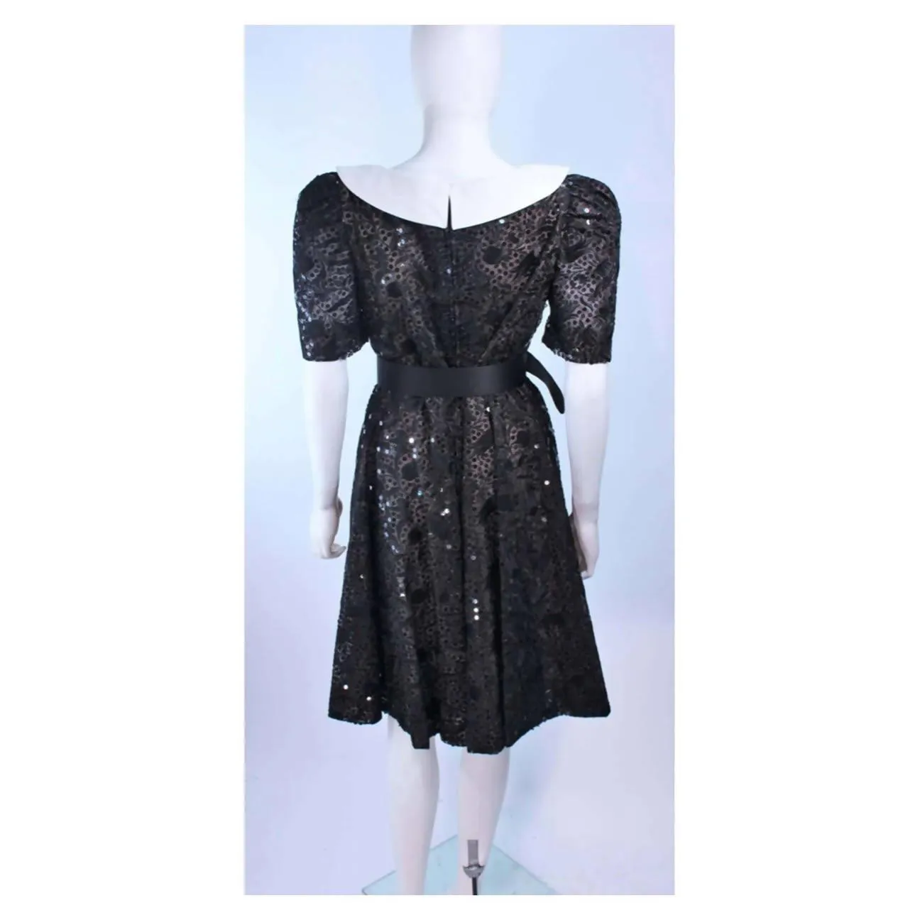 ARNOLD SCAASI Belle De Jour Black Sequin Lace Cocktail Dress | Size US 10