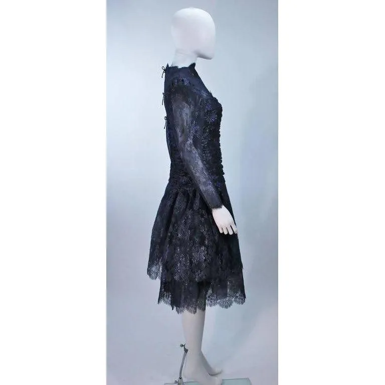 ARNOLD SCAASI Metallic Navy Blue Lace Dress | US 8-10