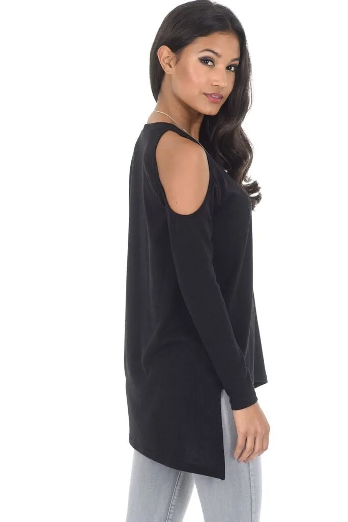 Black Cold Shoulder asymmetric Jumper