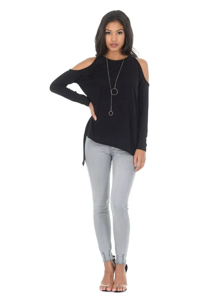 Black Cold Shoulder asymmetric Jumper