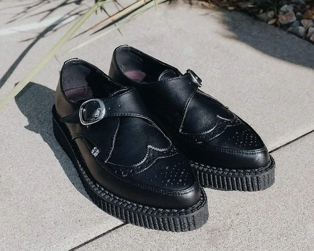 Black TUKskin Wingtip Buckle Pointed Creeper