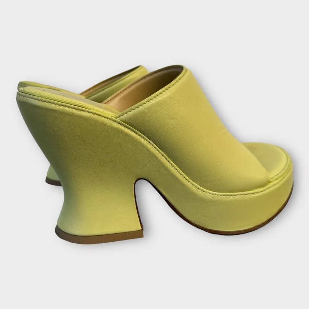 Bottega Veneta Lime Green Leather Stack Wedge Mules & Box