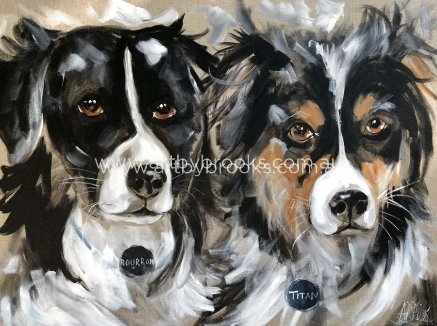 Bourbon and titan - pet portrait 75 x100 cm