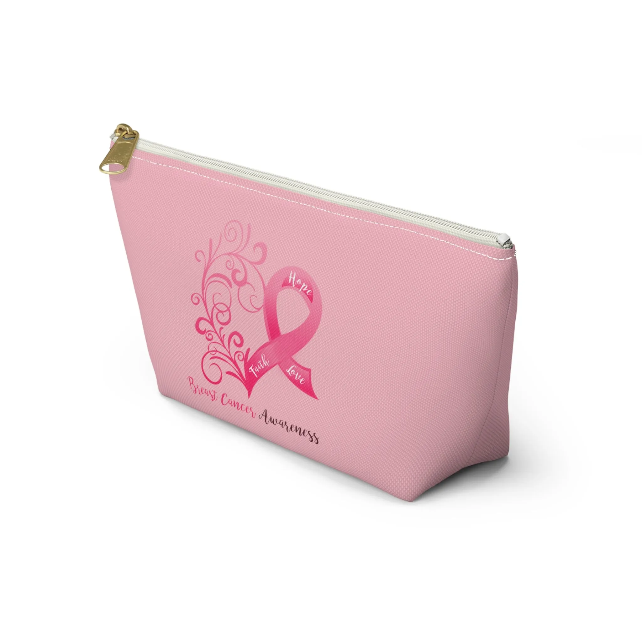 Breast Cancer Awareness Heart Small "Pink" T-Bottom Accessory Pouch (Dual-Sided Design)