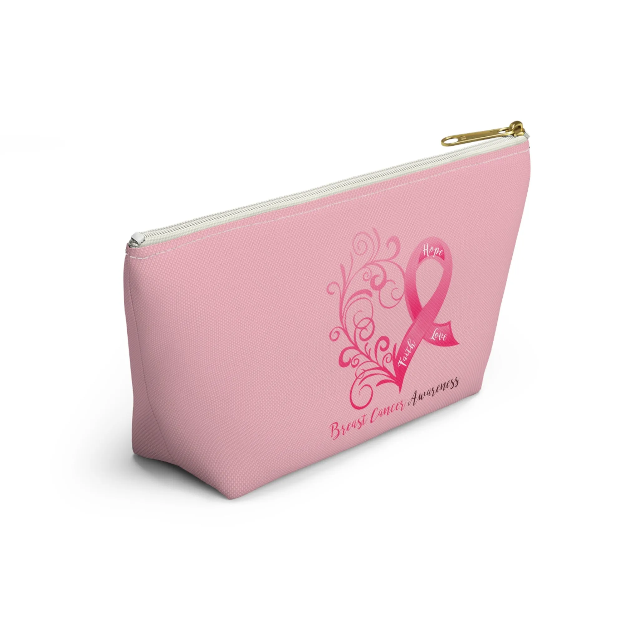 Breast Cancer Awareness Heart Small "Pink" T-Bottom Accessory Pouch (Dual-Sided Design)