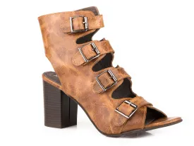 BROWN OPEN STRAP VAMP AND HEEL