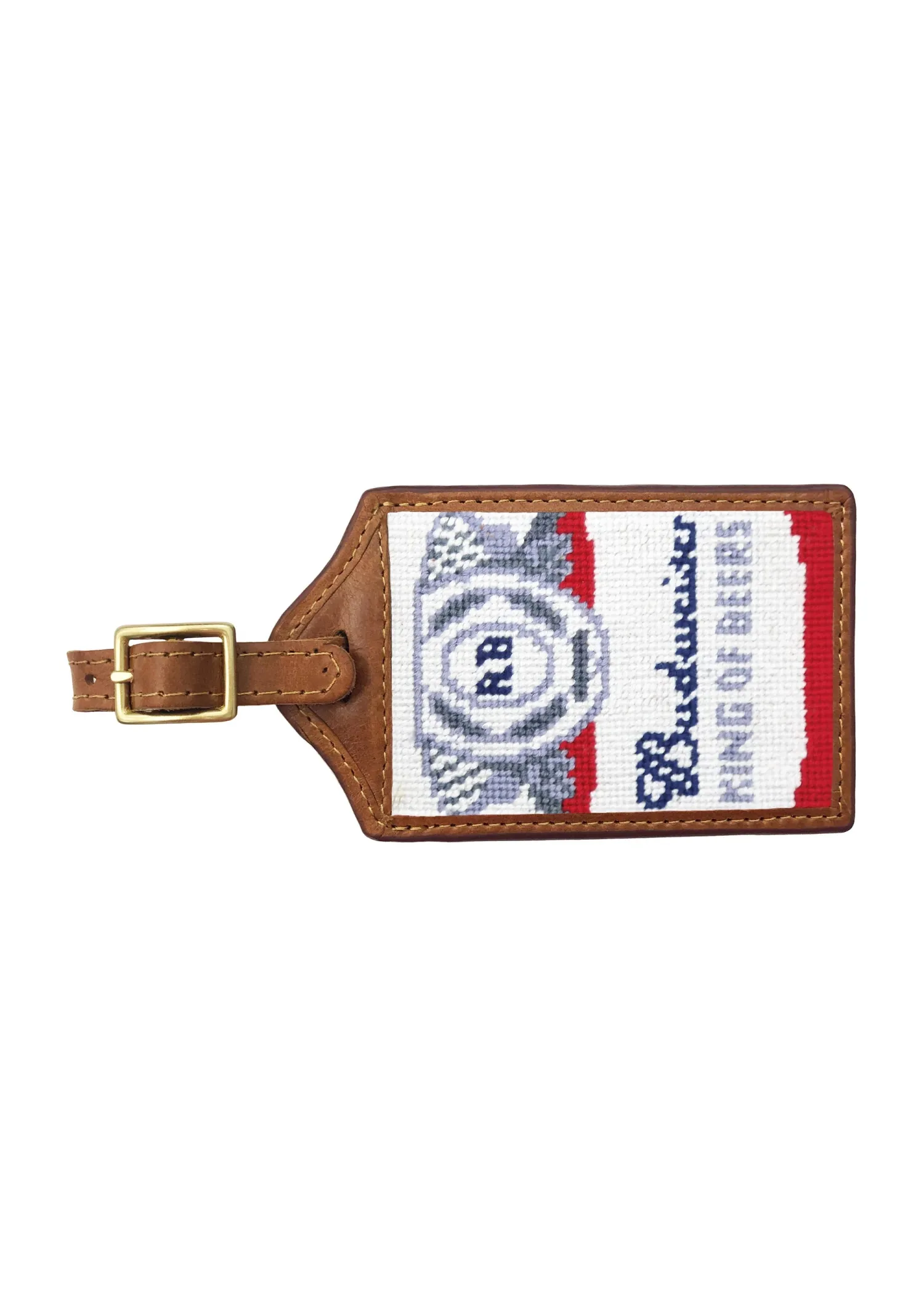 BUDWEISER CAN LABEL NEEDLEPOINT LUGGAGE TAG