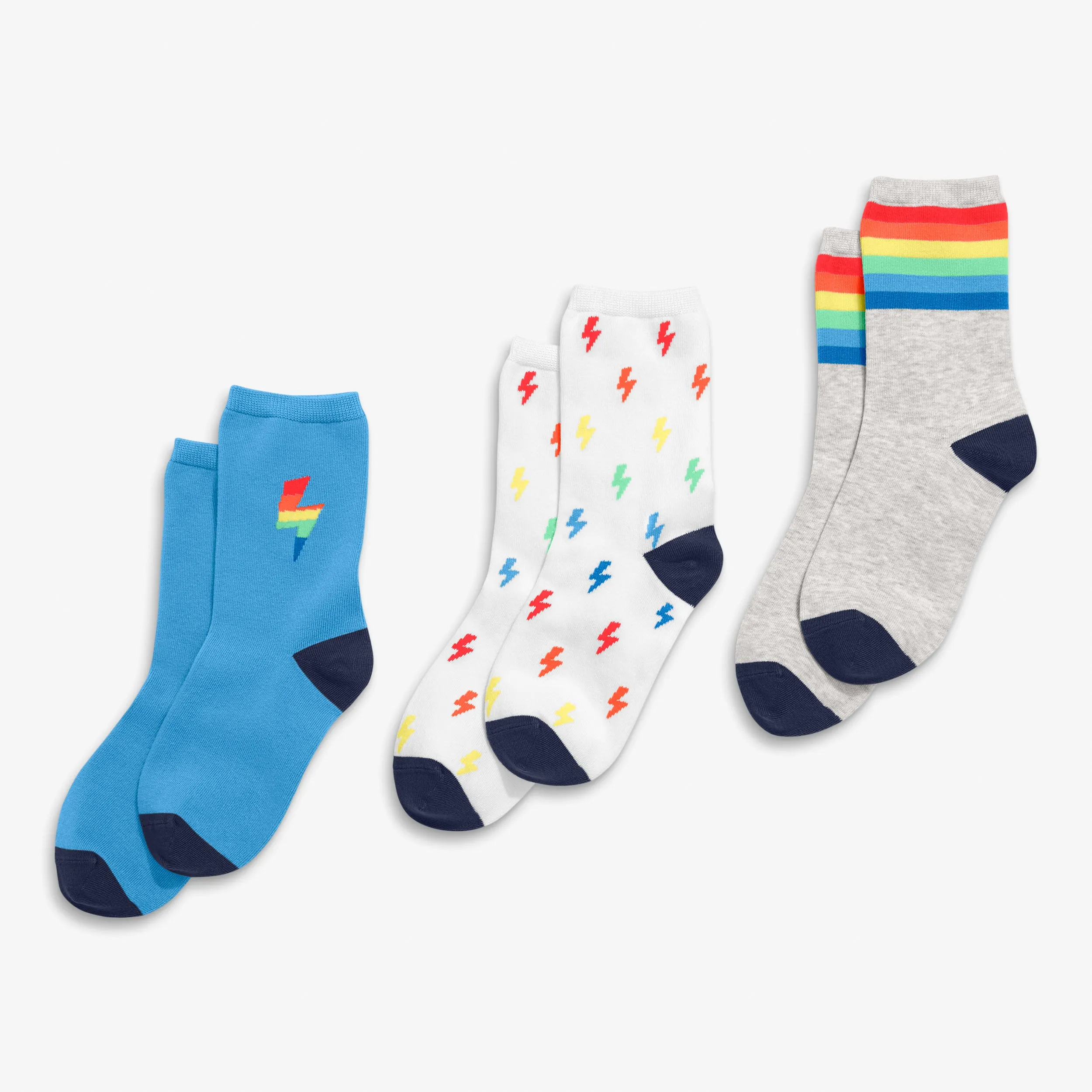 Crew sock 3-pack in rainbow bolt mix