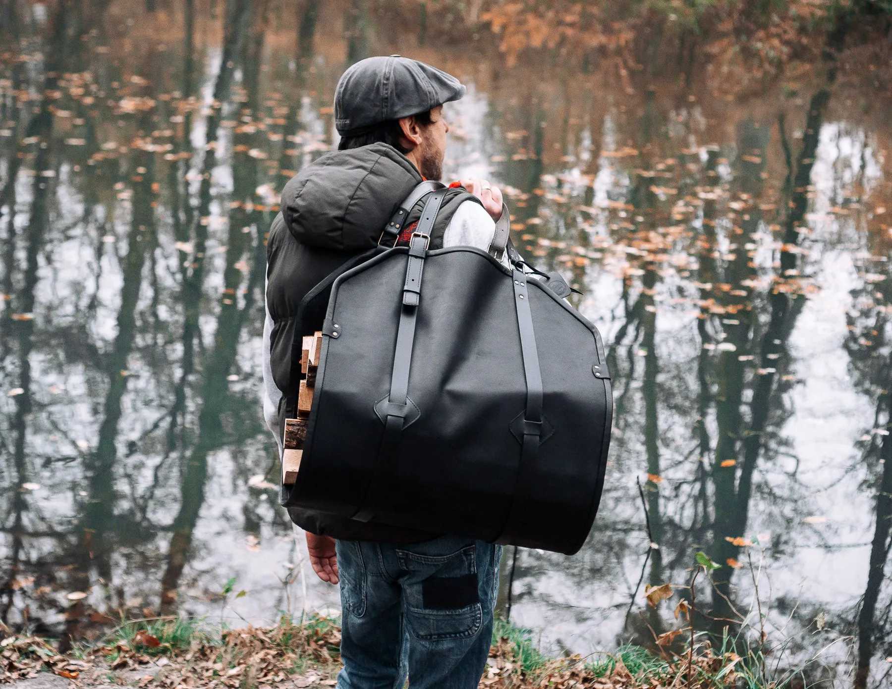 Firewood Log Carrier | Black Leather | Handcrafted | Personalised Gift