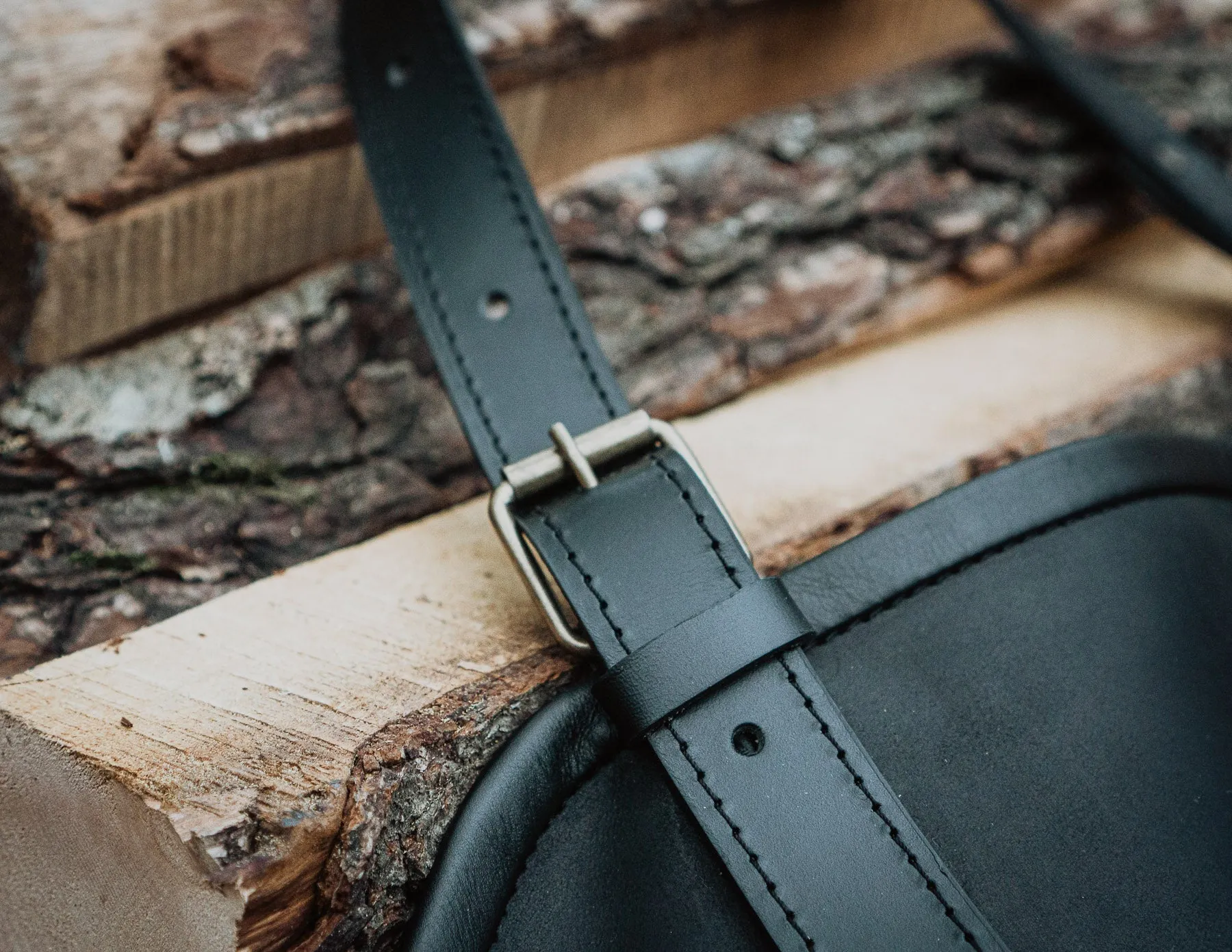 Firewood Log Carrier | Black Leather | Handcrafted | Personalised Gift