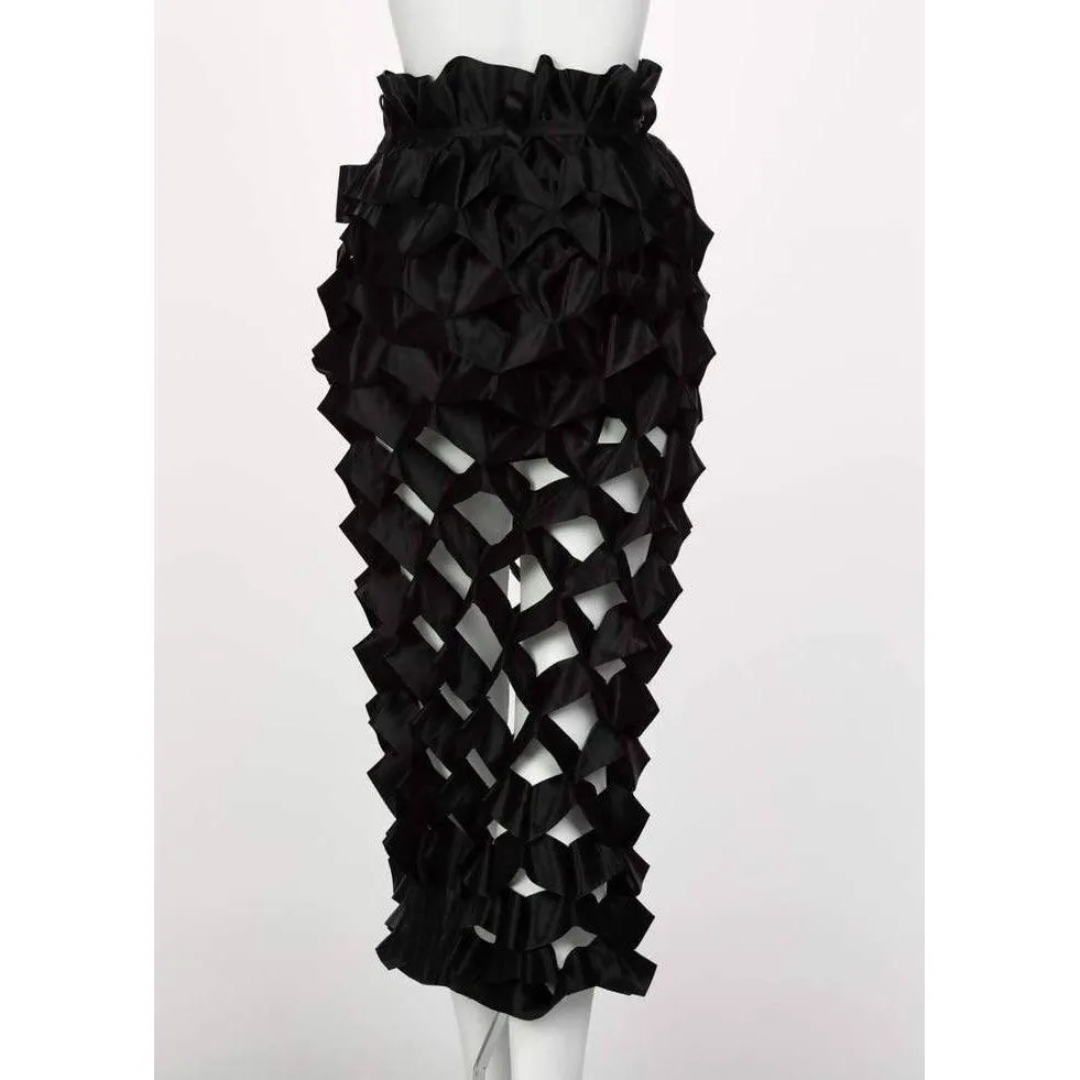 ISSEY MIYAKE Black Satin Ribbon Cage Skirt | Size S