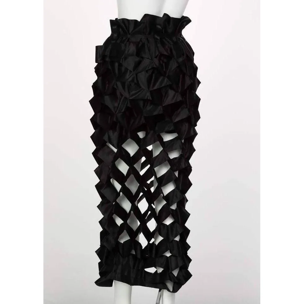 ISSEY MIYAKE Black Satin Ribbon Cage Skirt | Size S