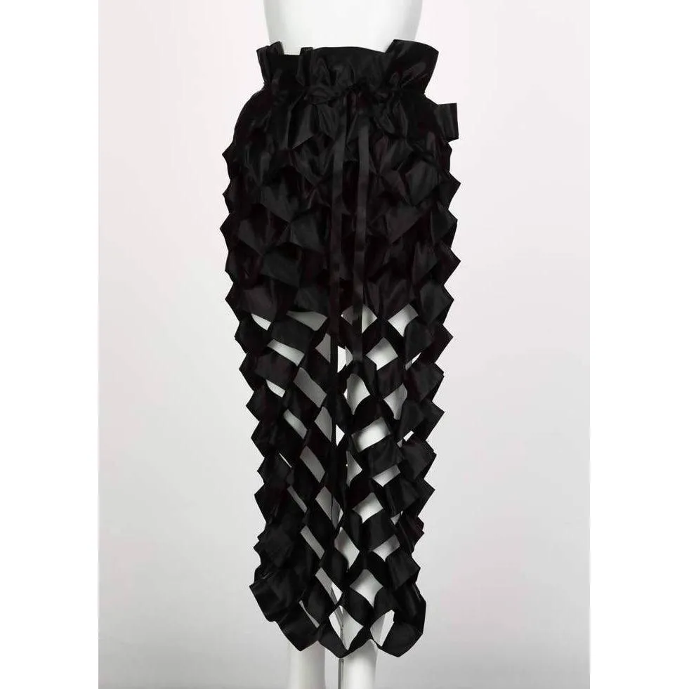 ISSEY MIYAKE Black Satin Ribbon Cage Skirt | Size S