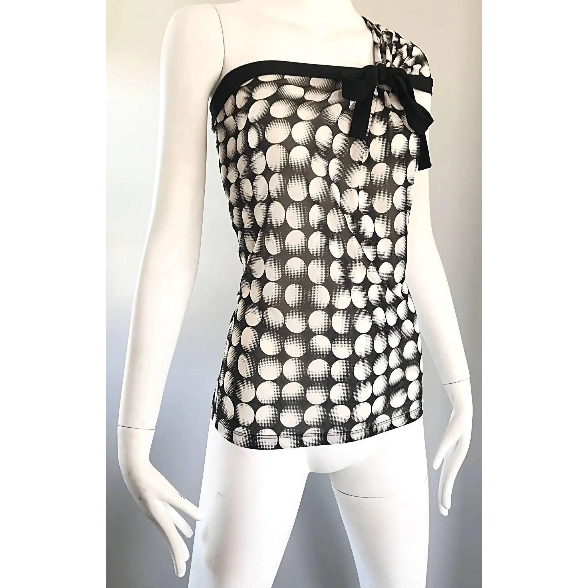 JEAN PAUL GAULTIER New One Shoulder Black & White Op Art Top | Size M/L