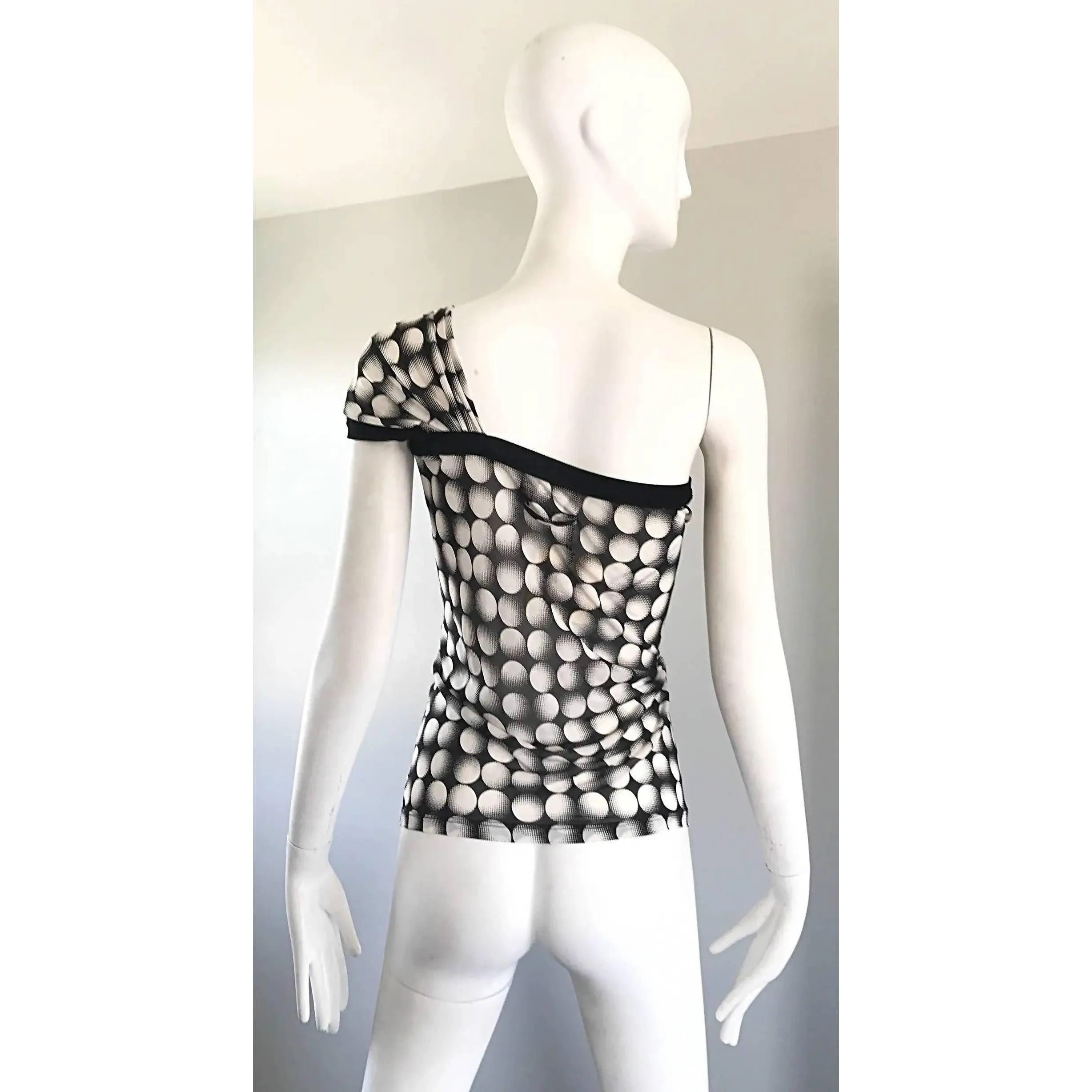 JEAN PAUL GAULTIER New One Shoulder Black & White Op Art Top | Size M/L