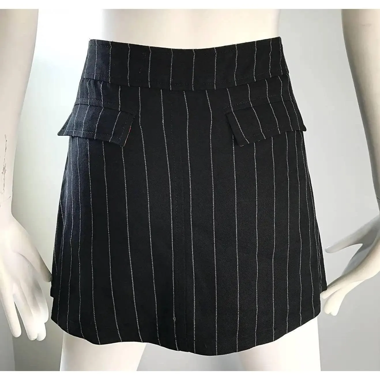 JEAN PAUL GAULTIER "Safe Sex" Black & White Pinstripe Mini Skirt | Size S/M