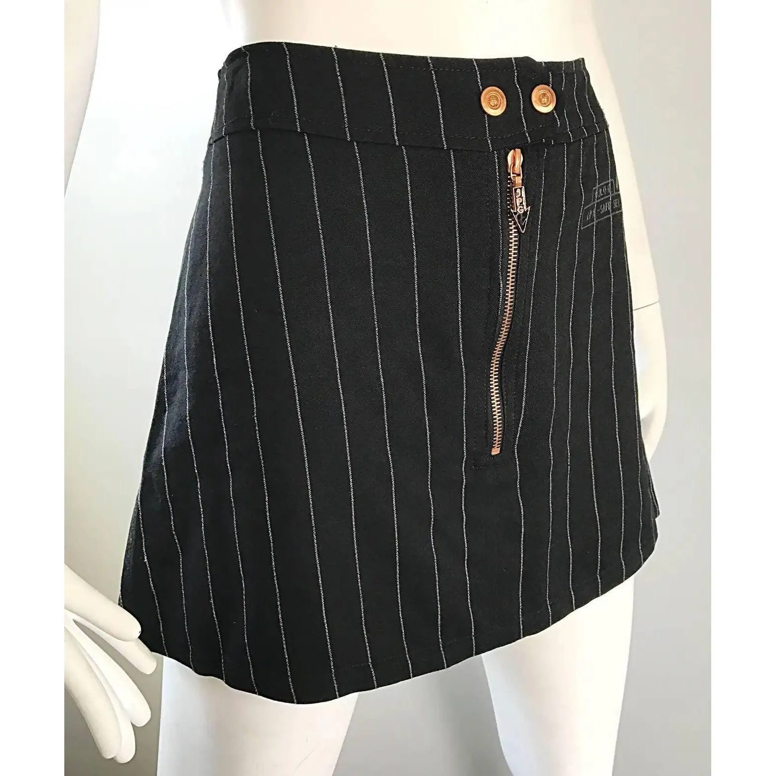 JEAN PAUL GAULTIER "Safe Sex" Black & White Pinstripe Mini Skirt | Size S/M