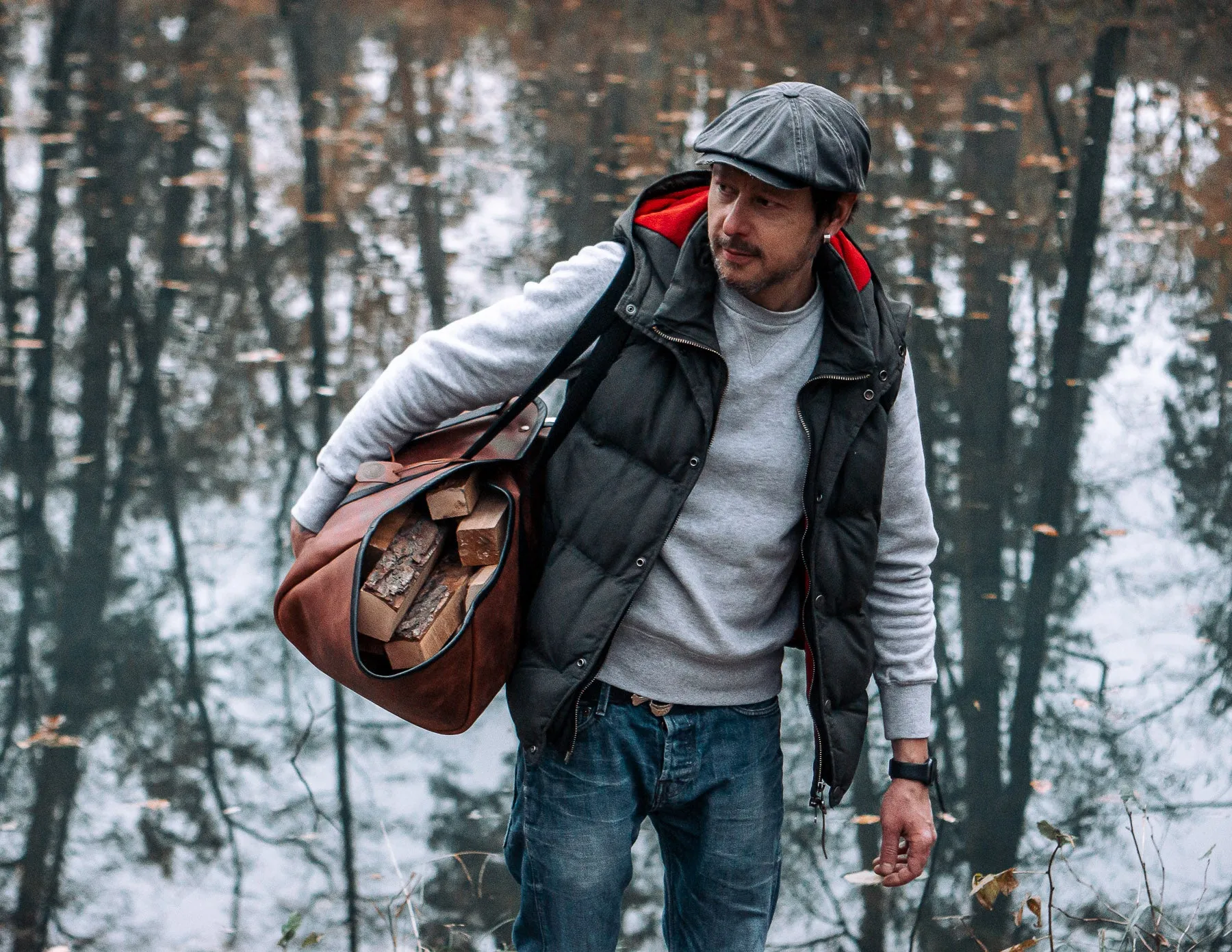 Log Carrier, Firewood Leather Bag, HandMade