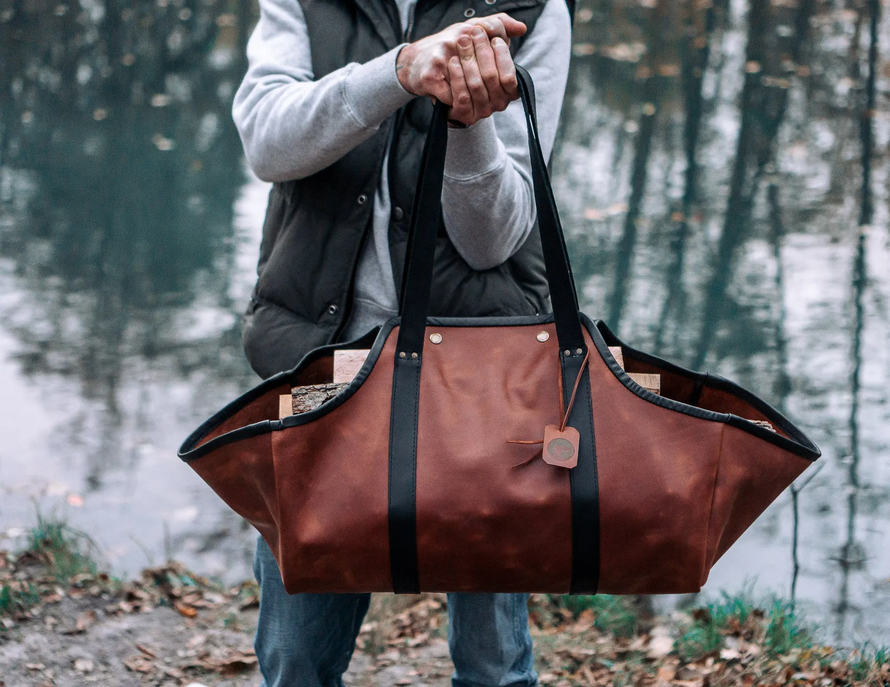 Log Carrier, Firewood Leather Bag, HandMade