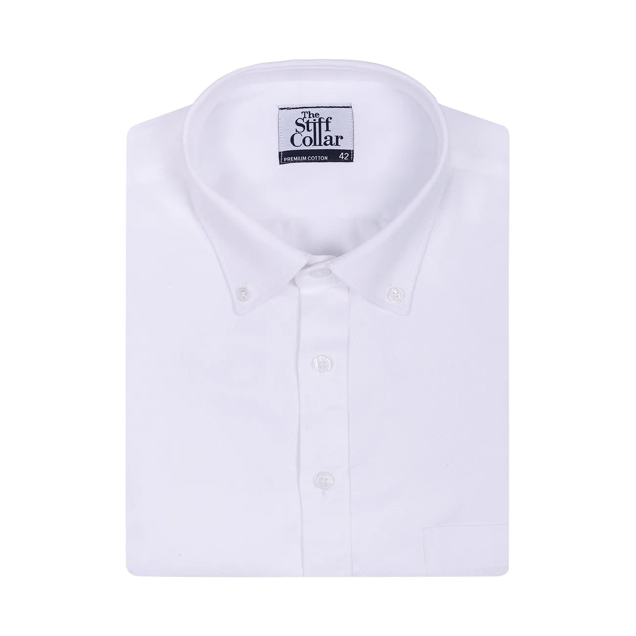 Luthai Absolute White Herringbone Button Down 2 Ply Premium Giza Cotton Shirt