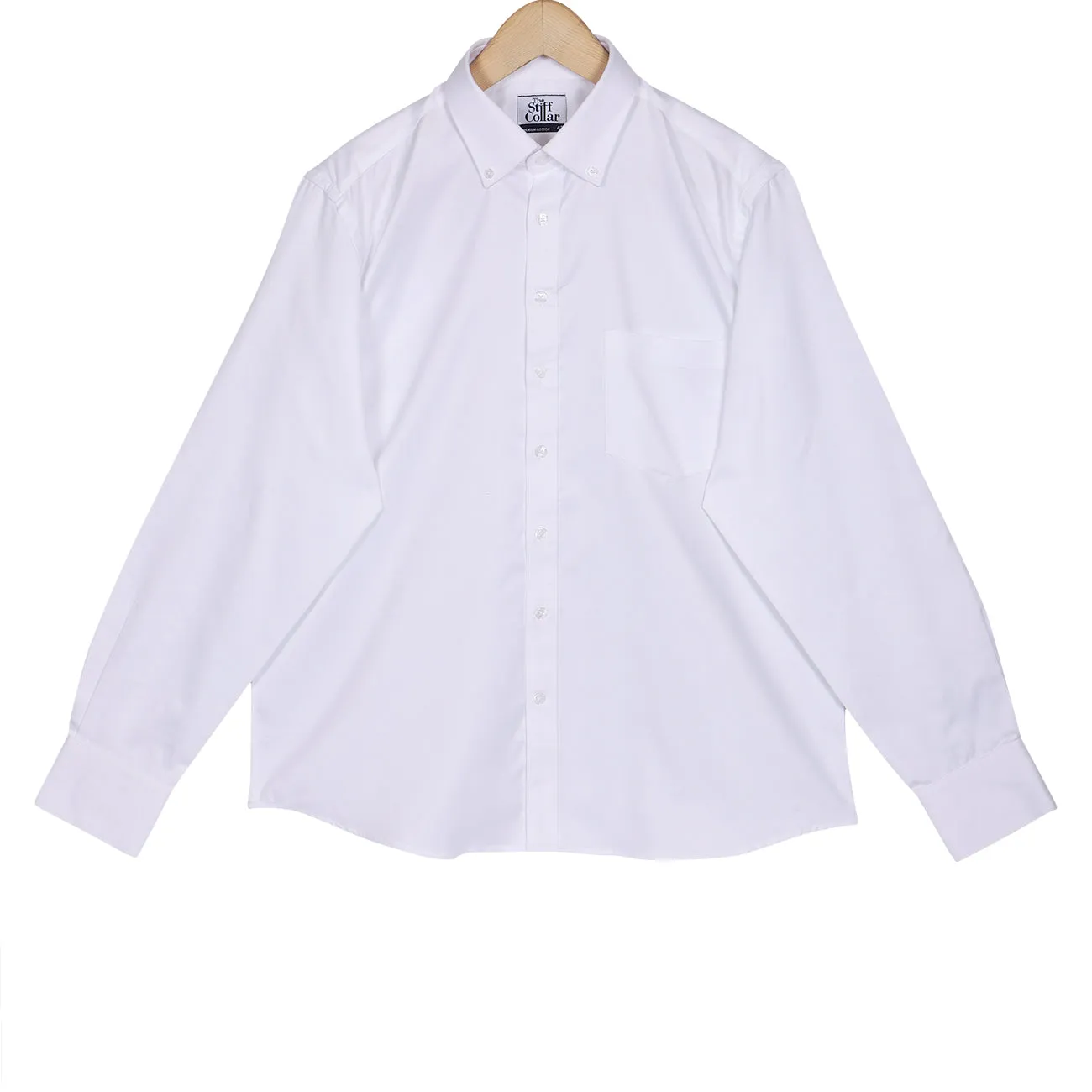 Luthai Absolute White Herringbone Button Down 2 Ply Premium Giza Cotton Shirt