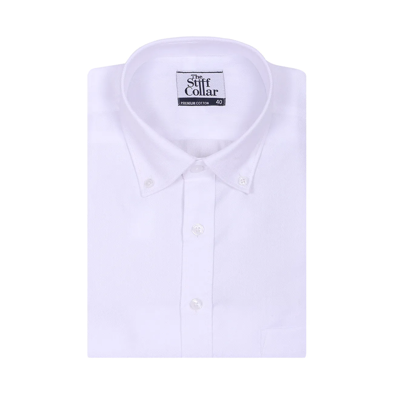 Luthai Ice Crush White Herringbone Button Down 2 Ply Premium Giza Cotton Shirt