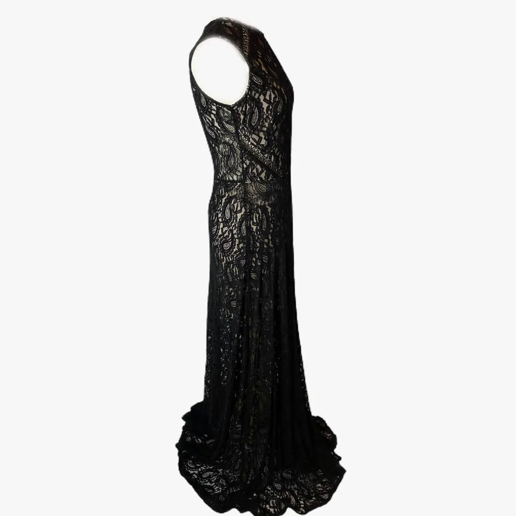 MARCIANO Black Lace Gown with Slit | Size L