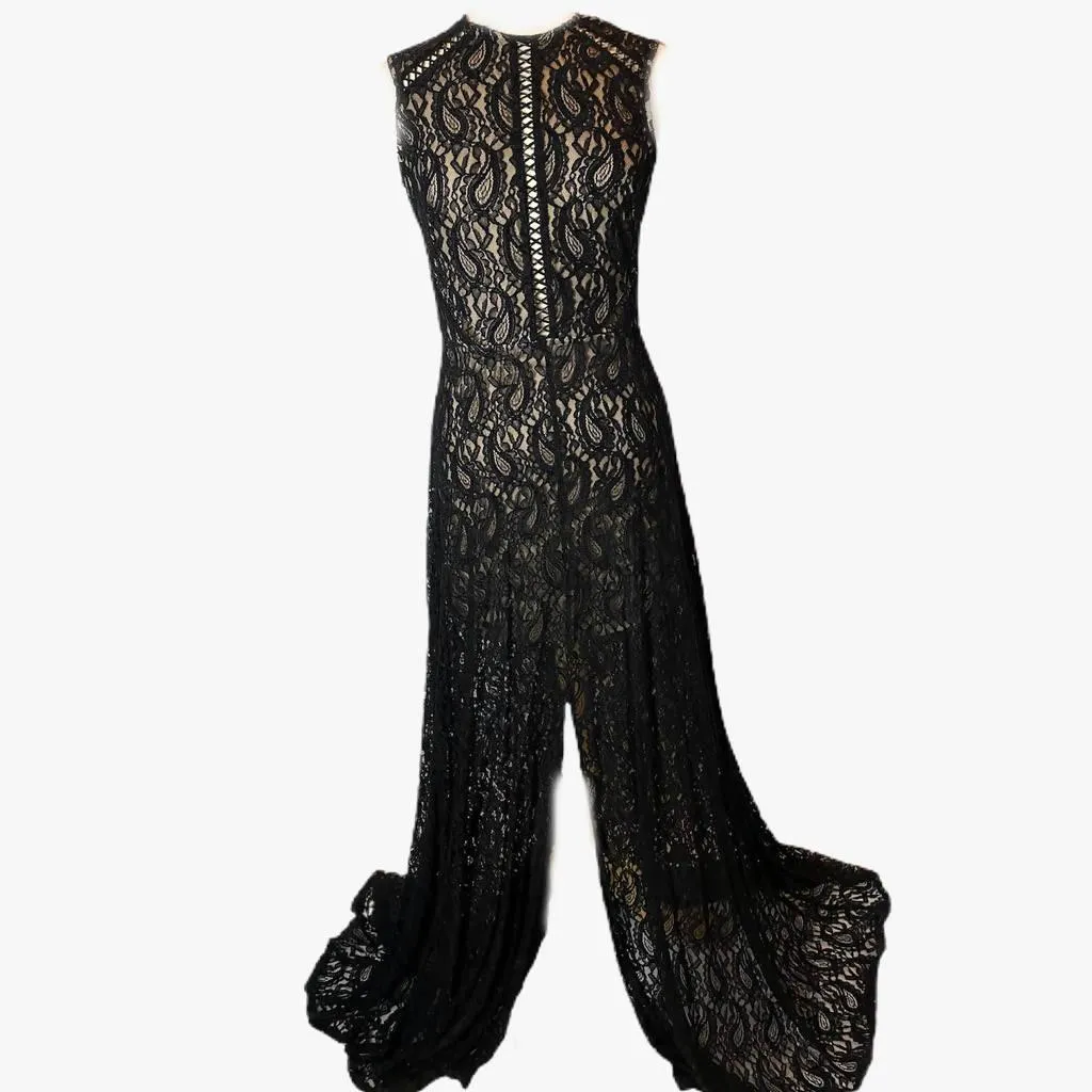 MARCIANO Black Lace Gown with Slit | Size L