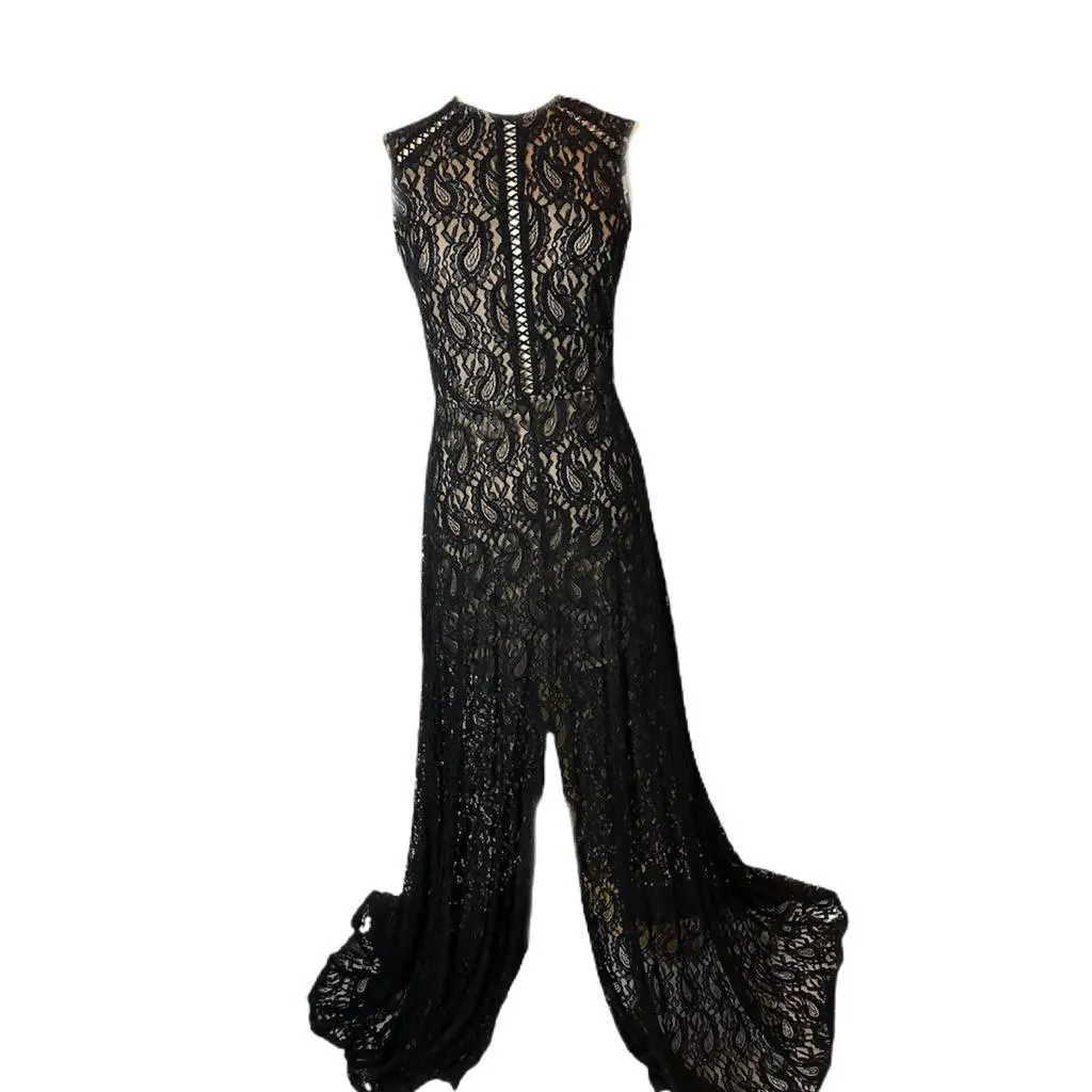 MARCIANO Black Lace Gown with Slit | Size L