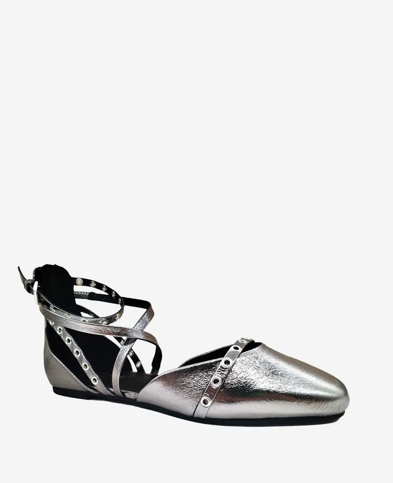 Mason Strappy Metallic Stud Flat