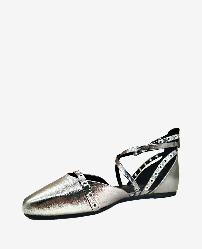 Mason Strappy Metallic Stud Flat