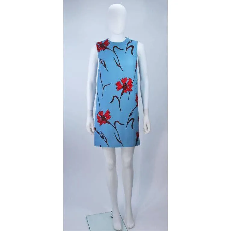 Miu Miu Blue Shift Dress with Red Floral Print | 36