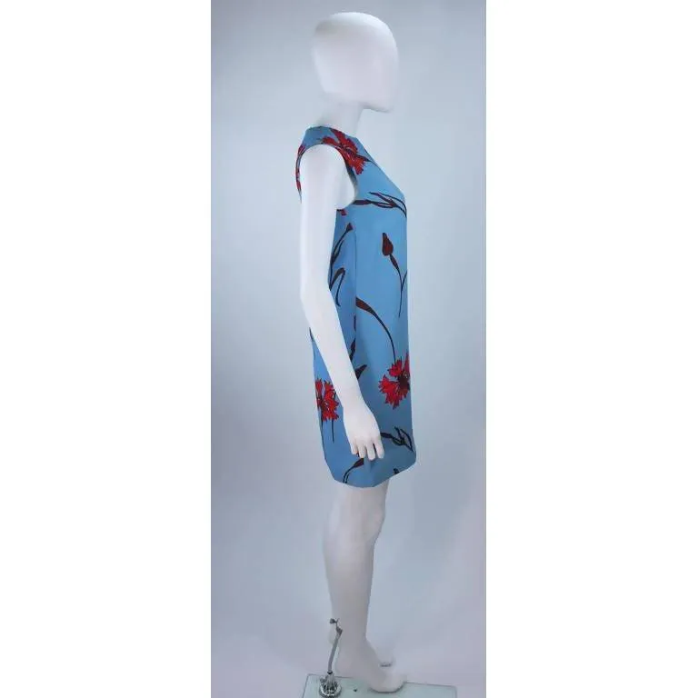 Miu Miu Blue Shift Dress with Red Floral Print | 36