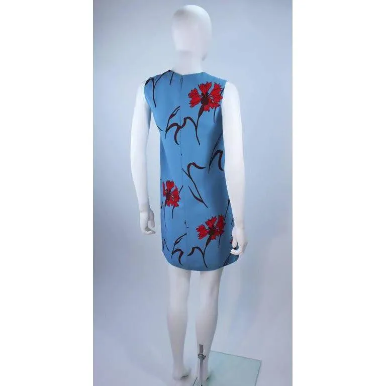 Miu Miu Blue Shift Dress with Red Floral Print | 36