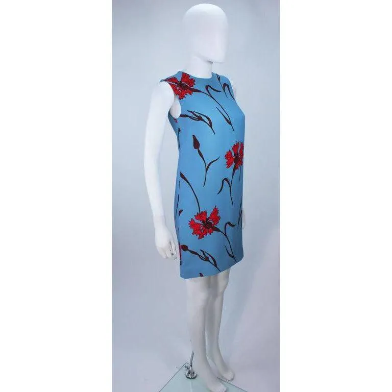 Miu Miu Blue Shift Dress with Red Floral Print | 36