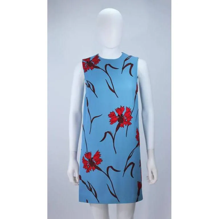 Miu Miu Blue Shift Dress with Red Floral Print | 36