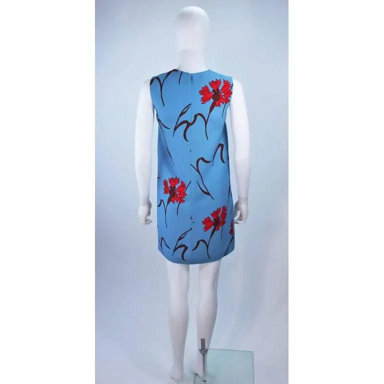 Miu Miu Blue Shift Dress with Red Floral Print | 36