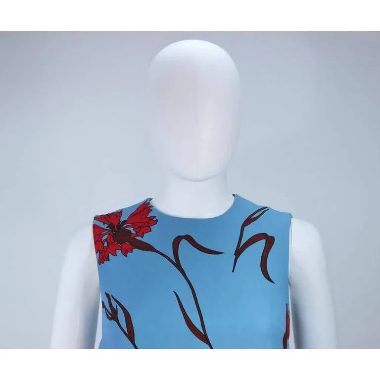 Miu Miu Blue Shift Dress with Red Floral Print | 36