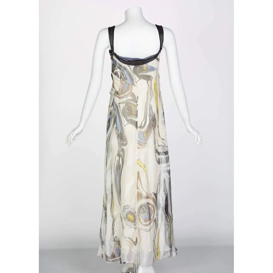 NINA RICCI Sleeveless Swirl Print Silk Maxi Dress | US 4/6 - EU 38