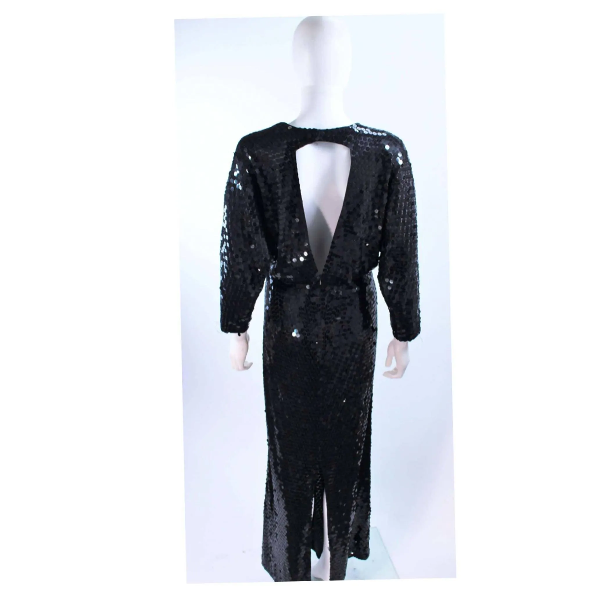 OLEG CASSINI Black Sequin Draped Gown | Size US 10