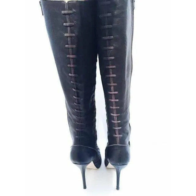 OSCAR DE LA RENTA Black Leather Knee-High Boots | Size US 9 - EU 39