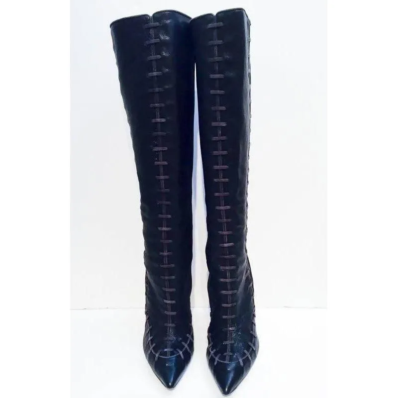 OSCAR DE LA RENTA Black Leather Knee-High Boots | Size US 9 - EU 39