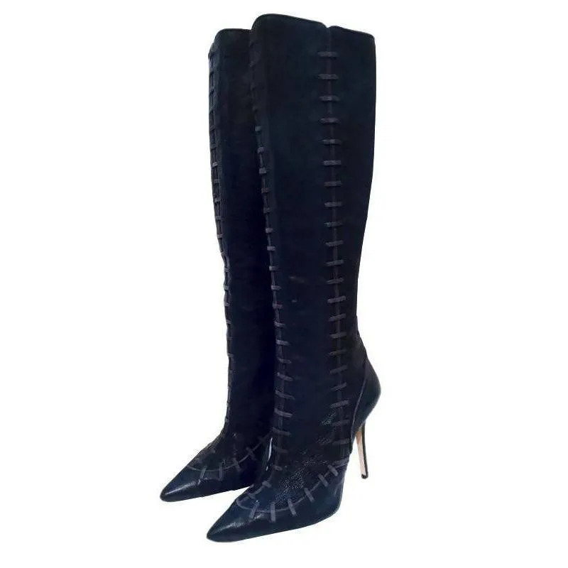 OSCAR DE LA RENTA Black Leather Knee-High Boots | Size US 9 - EU 39