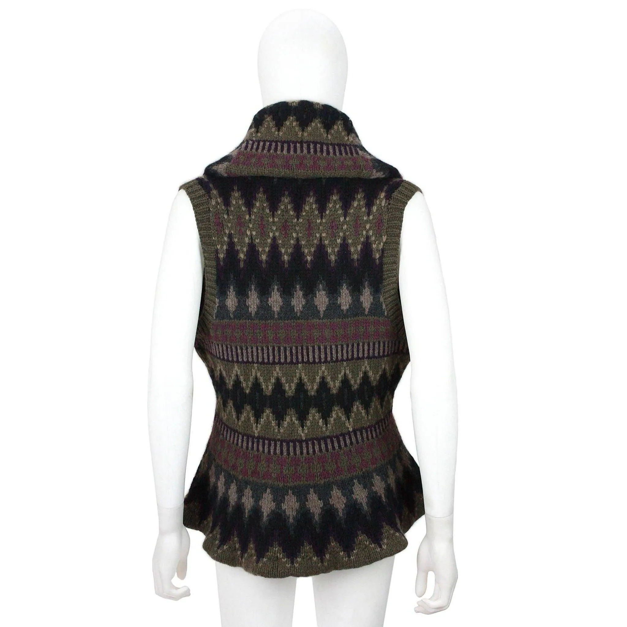 RALPH LAUREN Southwest Sweater Vest with Shawl Collar & Peplum | Size L